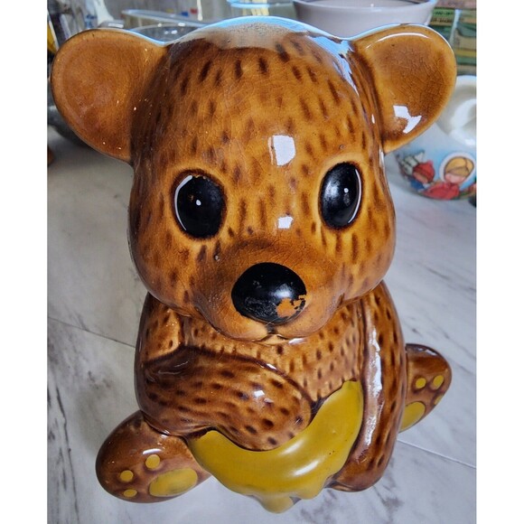 Vintage Ceramic Teddy Bear Honey Jar Pot Cute Brown Honeybear with Lid No Chips - Picture 3 of 8